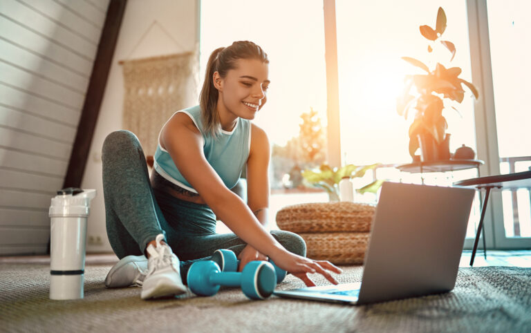 Woman working out at home